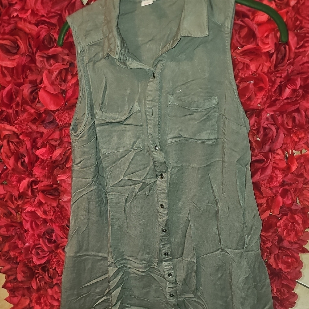 Mossimo Supply Co. Sleeveless Olive Button-Down Rayon Flowy Dress Size Large